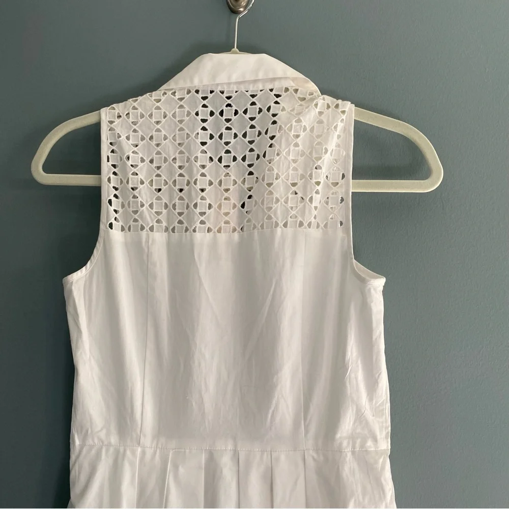 Ann Taylor White Eyelet Shirt Dress Sleeveless Button Down Sz 0 - Picture 7 of 11